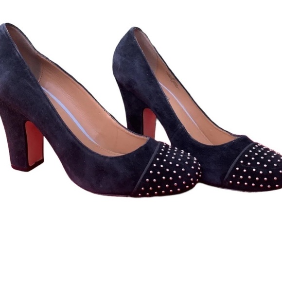 Cynthia Rowley Halo Black Suede Pumps w/ Gold Studded Embellishments Sz 10 - Picture 1 of 11